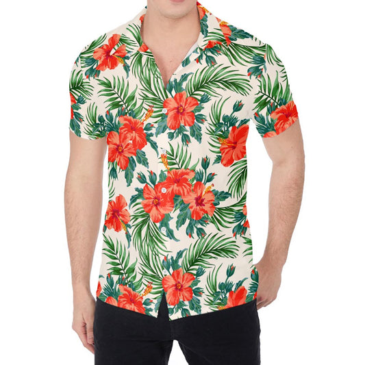 Tropical Hibiscus Blossom Pattern Print Men's Shirt