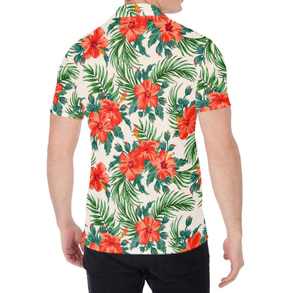 Tropical Hibiscus Blossom Pattern Print Men's Shirt