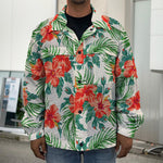 Tropical Hibiscus Blossom Pattern Print Men's Shirt Jacket