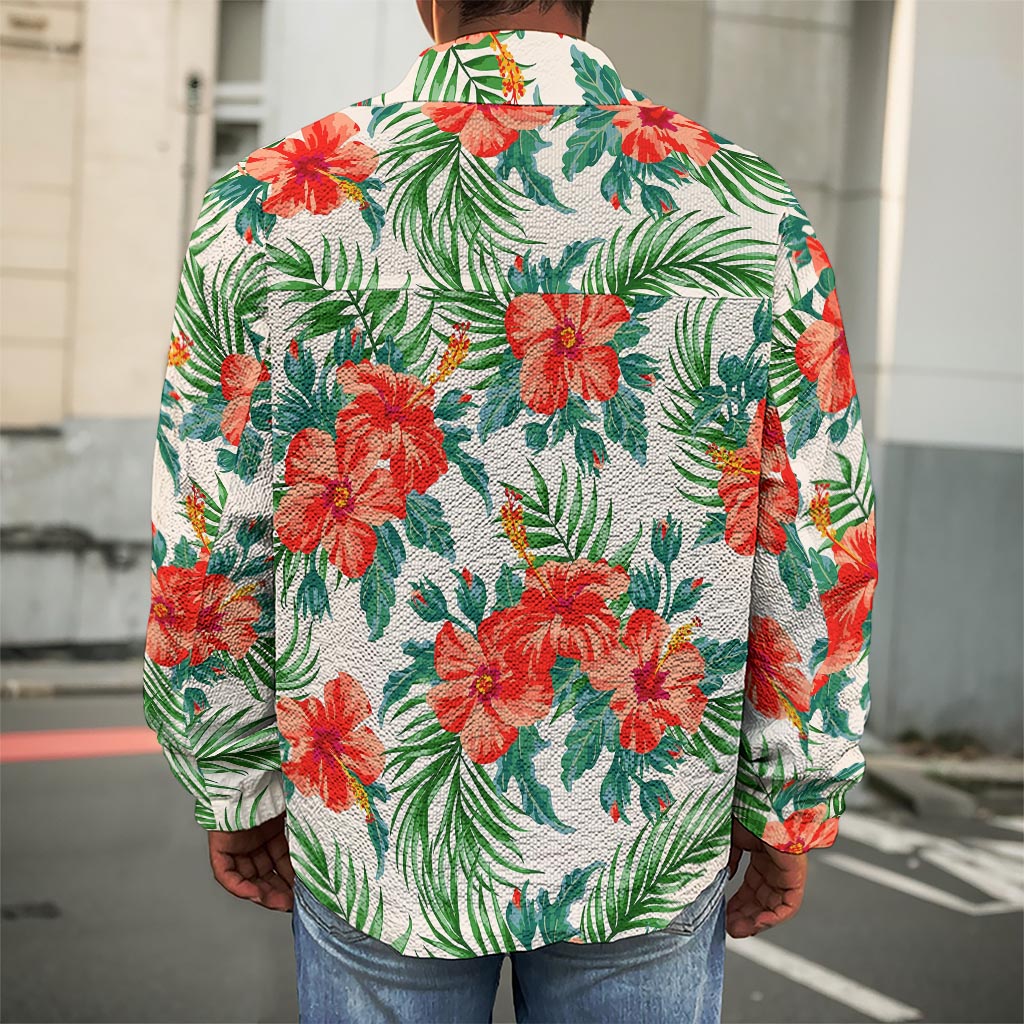 Tropical Hibiscus Blossom Pattern Print Men's Shirt Jacket
