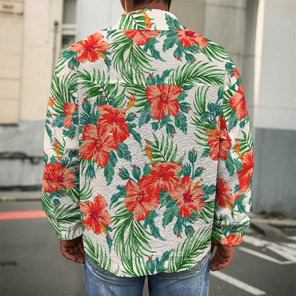 Tropical Hibiscus Blossom Pattern Print Men's Shirt Jacket