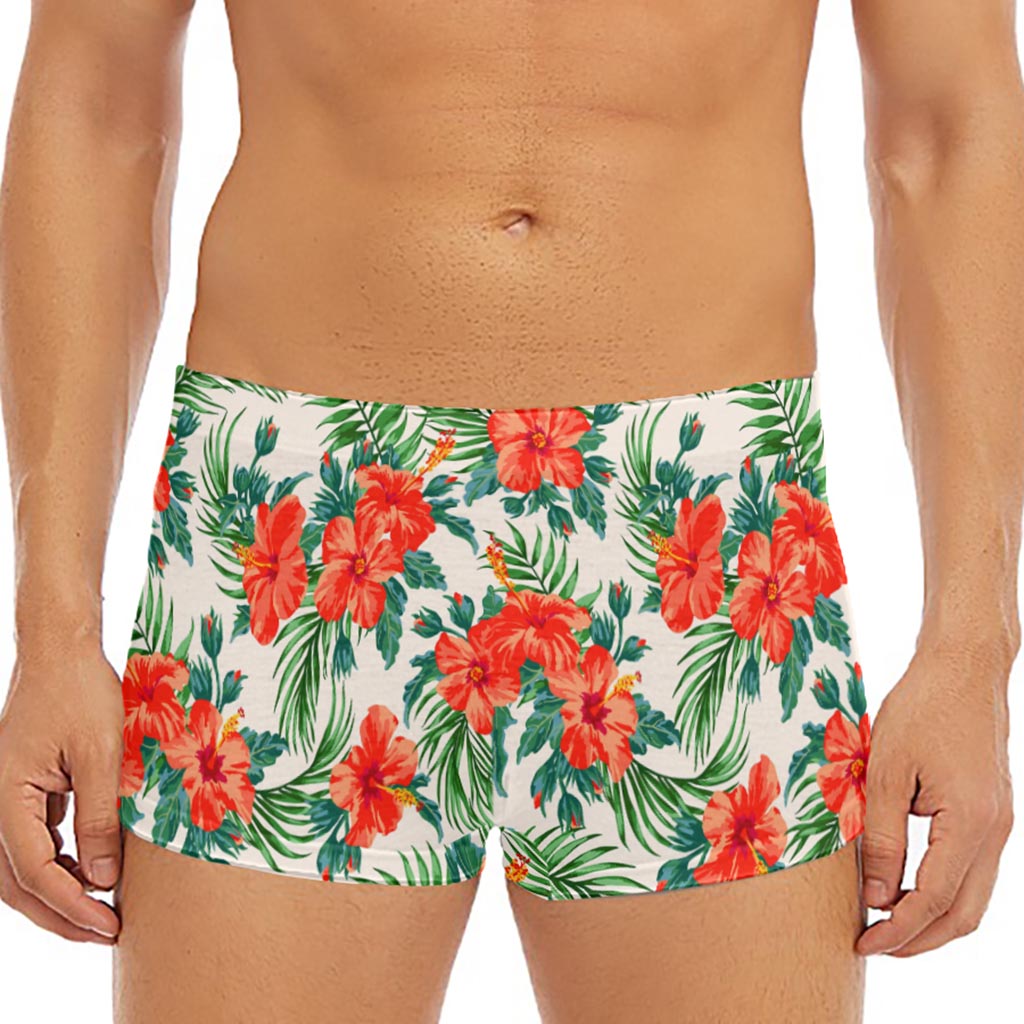 Tropical Hibiscus Blossom Pattern Print Men's Short Boxer Briefs