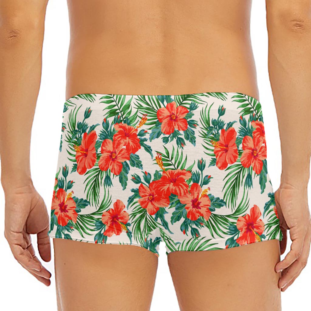 Tropical Hibiscus Blossom Pattern Print Men's Short Boxer Briefs