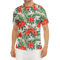 Tropical Hibiscus Blossom Pattern Print Men's Short Sleeve Rash Guard