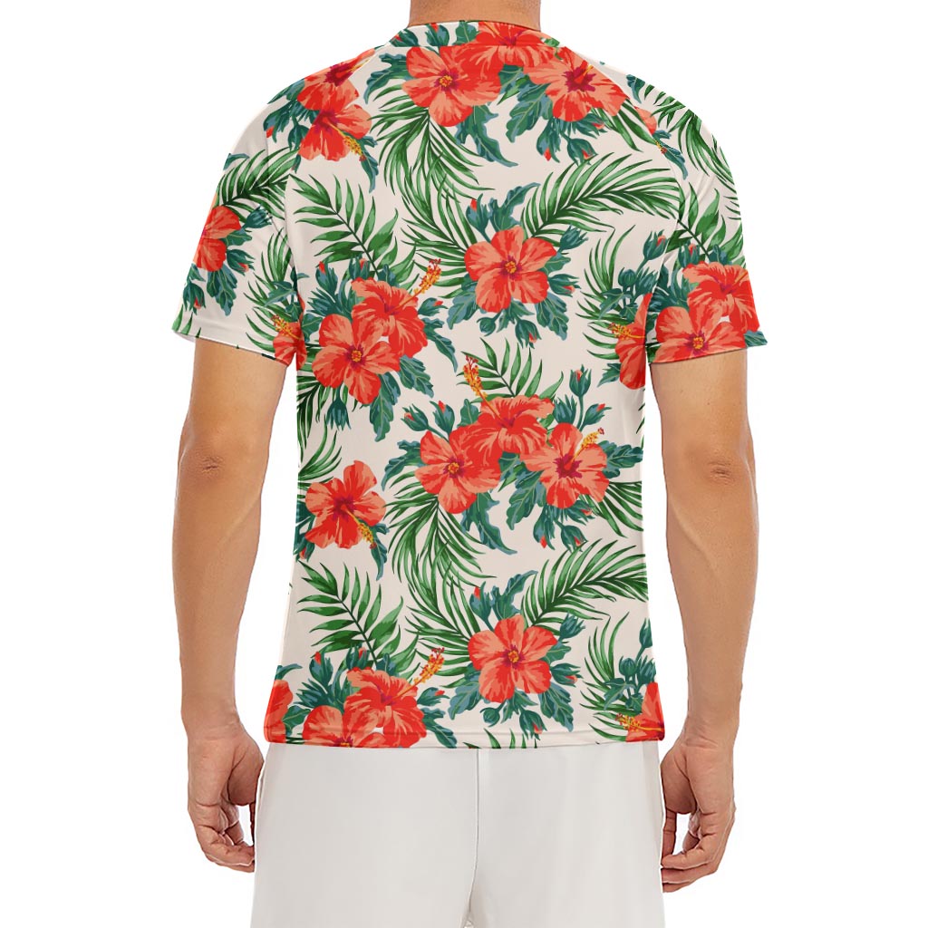 Tropical Hibiscus Blossom Pattern Print Men's Short Sleeve Rash Guard