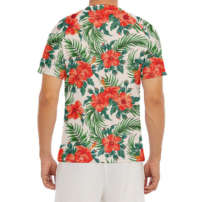 Tropical Hibiscus Blossom Pattern Print Men's Short Sleeve Rash Guard