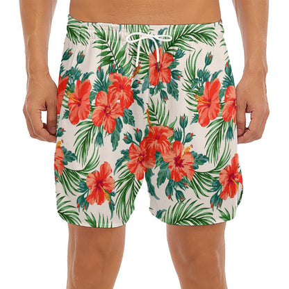 Tropical Hibiscus Blossom Pattern Print Men's Split Running Shorts