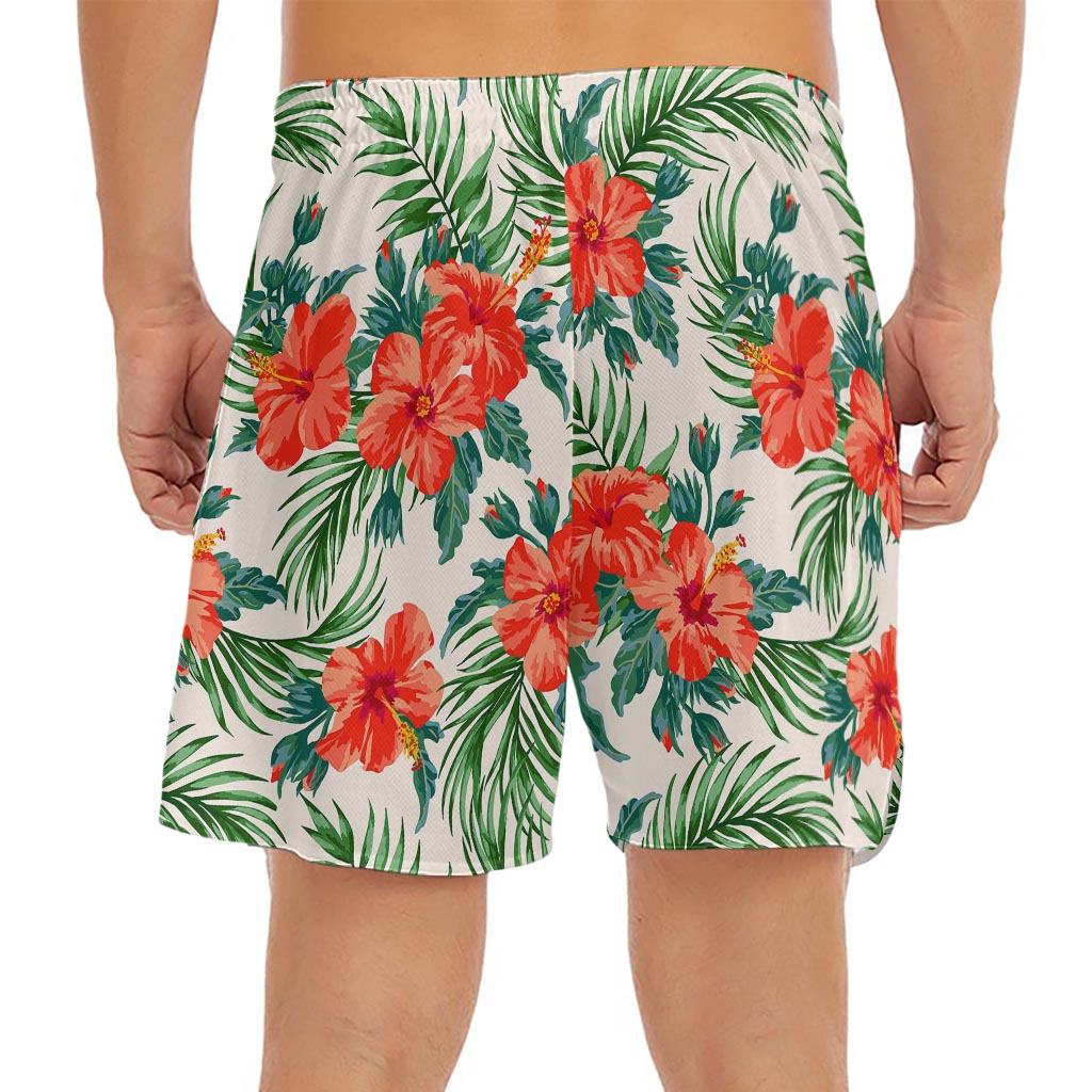 Tropical Hibiscus Blossom Pattern Print Men's Split Running Shorts