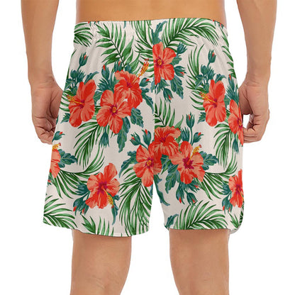 Tropical Hibiscus Blossom Pattern Print Men's Split Running Shorts