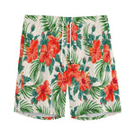 Tropical Hibiscus Blossom Pattern Print Men's Sports Shorts
