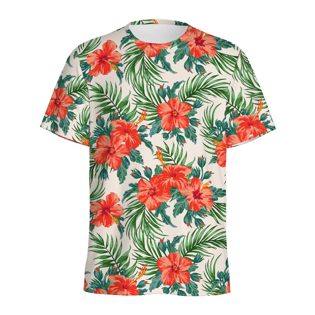 Tropical Hibiscus Blossom Pattern Print Men's Sports T-Shirt