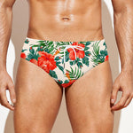 Tropical Hibiscus Blossom Pattern Print Men's Swim Briefs