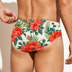 Tropical Hibiscus Blossom Pattern Print Men's Swim Briefs