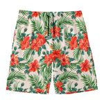 Tropical Hibiscus Blossom Pattern Print Men's Swim Trunks
