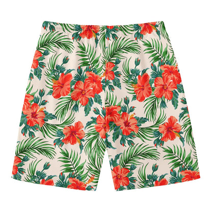 Tropical Hibiscus Blossom Pattern Print Men's Swim Trunks