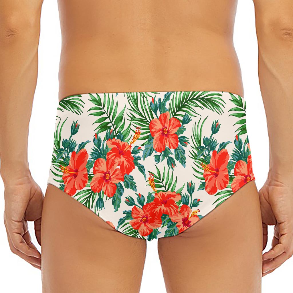 Tropical Hibiscus Blossom Pattern Print Men's Triangle Swim Briefs