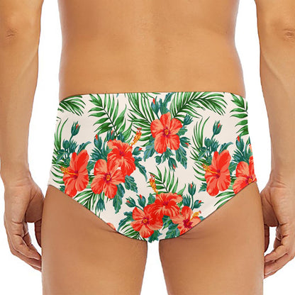 Tropical Hibiscus Blossom Pattern Print Men's Triangle Swim Briefs