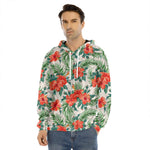 Tropical Hibiscus Blossom Pattern Print Men's Velvet Pullover Hoodie