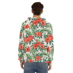 Tropical Hibiscus Blossom Pattern Print Men's Velvet Pullover Hoodie