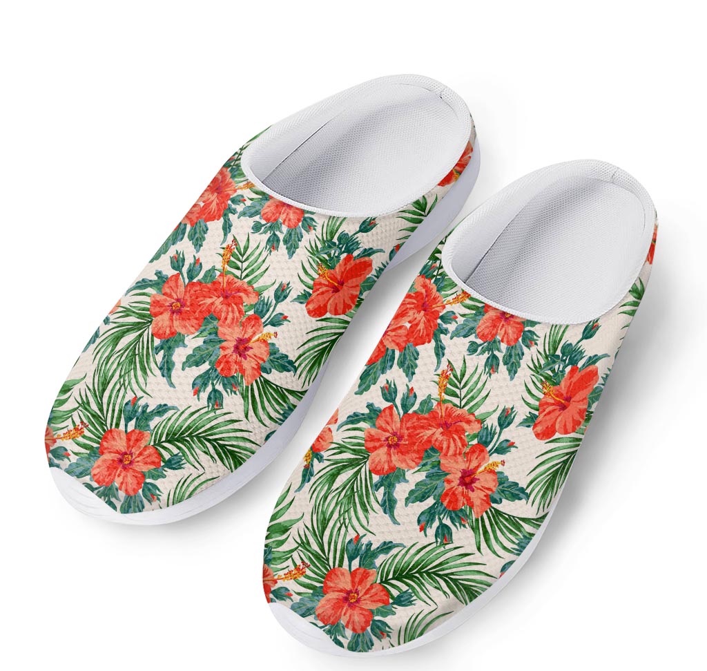 Tropical Hibiscus Blossom Pattern Print Mesh Casual Shoes