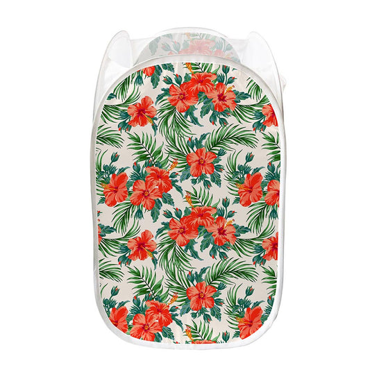 Tropical Hibiscus Blossom Pattern Print Mesh Laundry Hamper