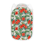 Tropical Hibiscus Blossom Pattern Print Mesh Laundry Hamper