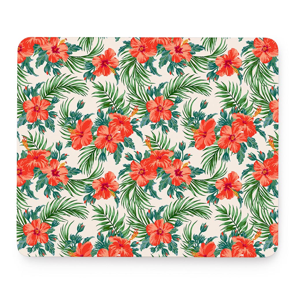 Tropical Hibiscus Blossom Pattern Print Mouse Pad