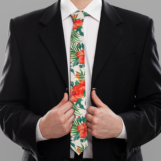 Tropical Hibiscus Blossom Pattern Print Necktie