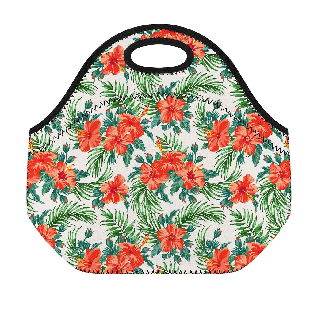 Tropical Hibiscus Blossom Pattern Print Neoprene Lunch Bag