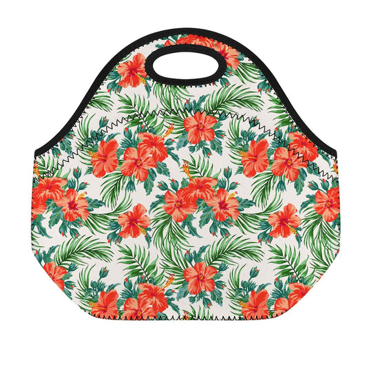 Tropical Hibiscus Blossom Pattern Print Neoprene Lunch Bag