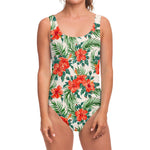 Tropical Hibiscus Blossom Pattern Print One Piece Swimsuit