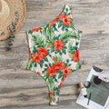 Tropical Hibiscus Blossom Pattern Print One Shoulder Bodysuit