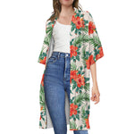 Tropical Hibiscus Blossom Pattern Print Open Front Beach Cover Up