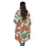 Tropical Hibiscus Blossom Pattern Print Open Front Beach Cover Up