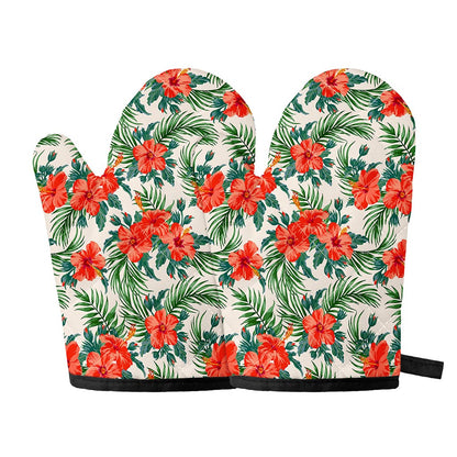 Tropical Hibiscus Blossom Pattern Print Oven Mitts