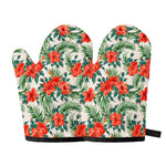 Tropical Hibiscus Blossom Pattern Print Oven Mitts