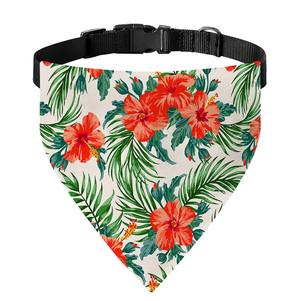 Tropical Hibiscus Blossom Pattern Print Over The Collar Dog Bandana