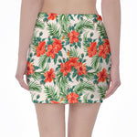 Tropical Hibiscus Blossom Pattern Print Pencil Mini Skirt