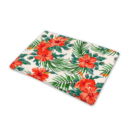 Tropical Hibiscus Blossom Pattern Print Pet Cooling Mat Cover