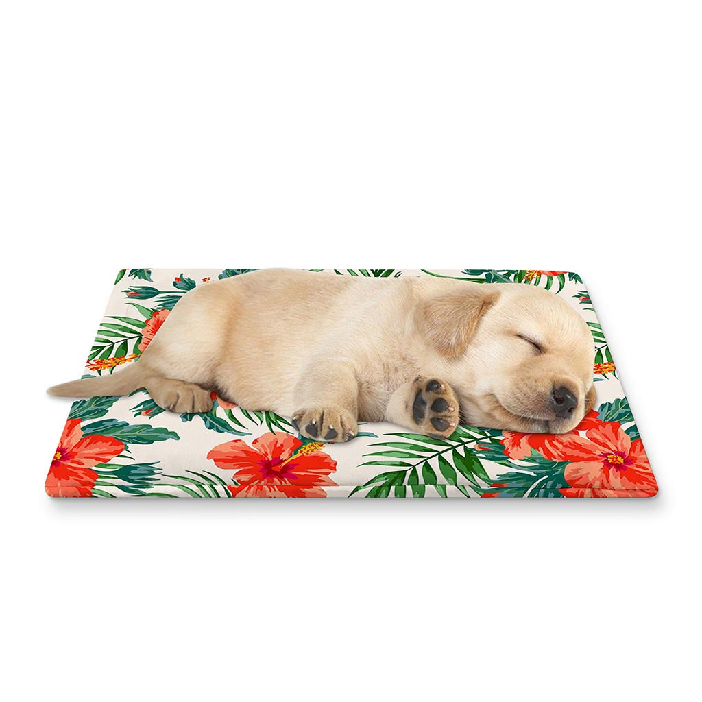 Tropical Hibiscus Blossom Pattern Print Pet Cooling Mat Cover