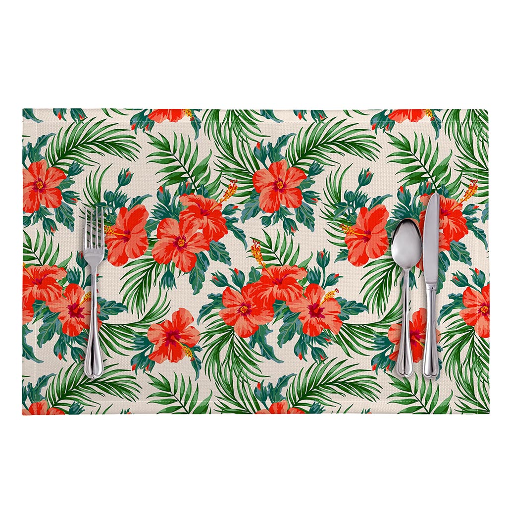 Tropical Hibiscus Blossom Pattern Print Placemat