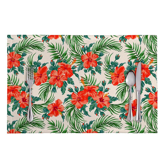 Tropical Hibiscus Blossom Pattern Print Placemat
