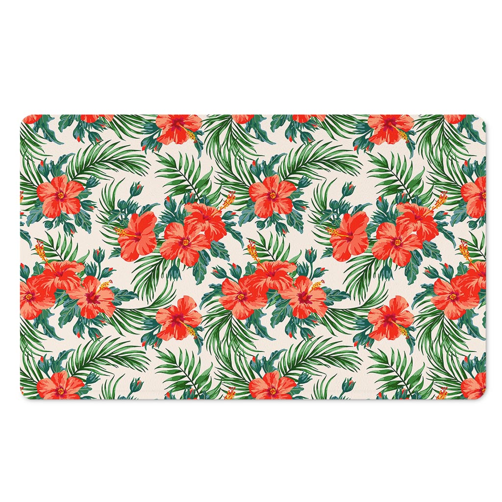 Tropical Hibiscus Blossom Pattern Print Polyester Doormat