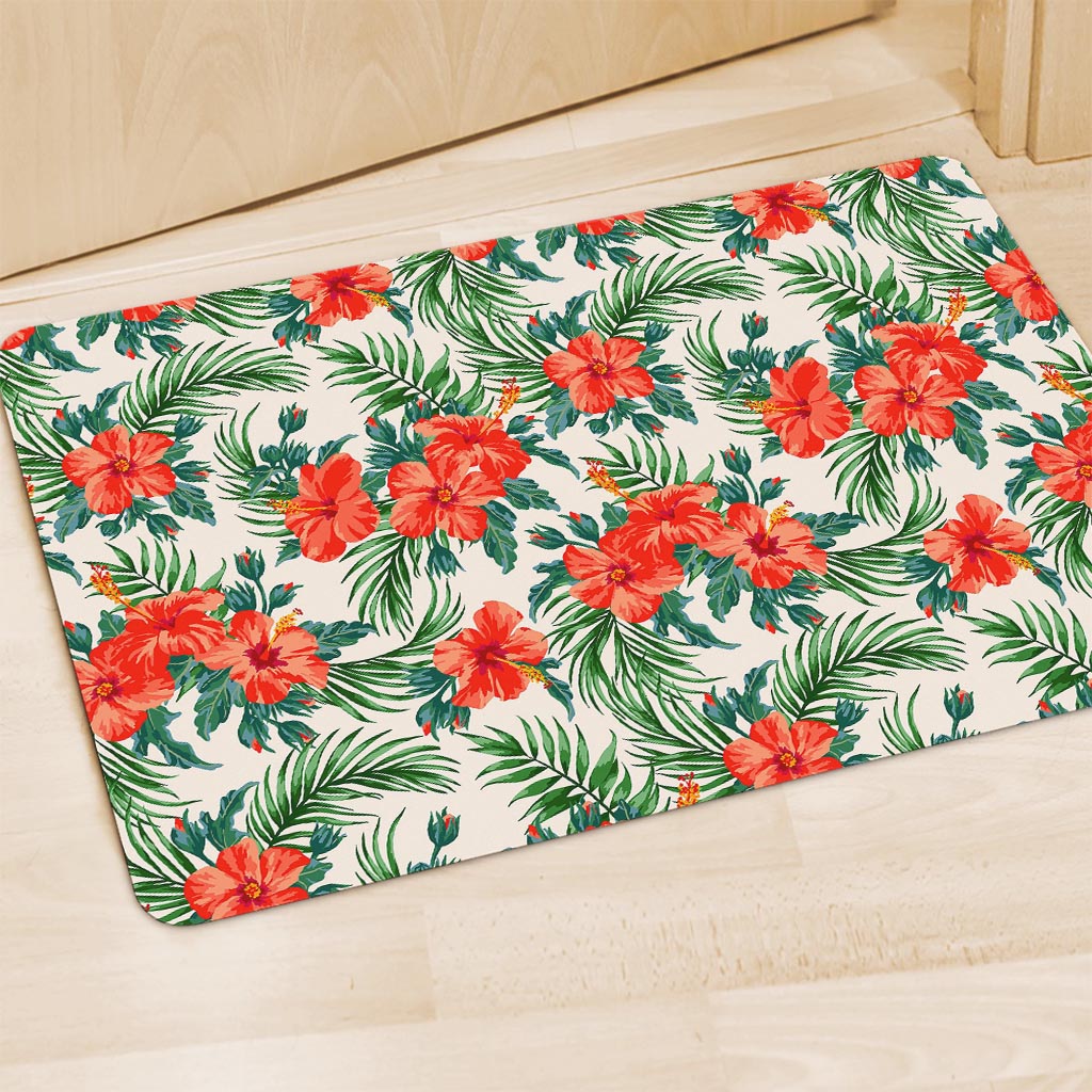 Tropical Hibiscus Blossom Pattern Print Polyester Doormat