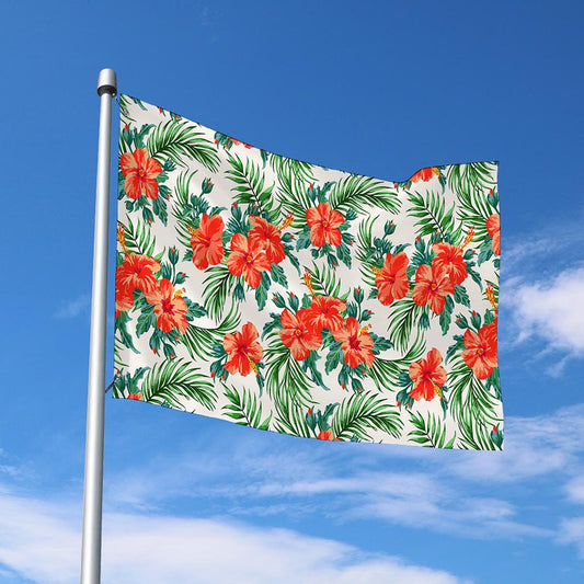 Tropical Hibiscus Blossom Pattern Print Polyester Flag