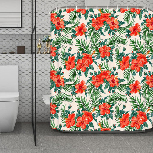 Tropical Hibiscus Blossom Pattern Print Polyester Shower Curtain