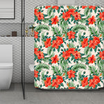 Tropical Hibiscus Blossom Pattern Print Polyester Shower Curtain