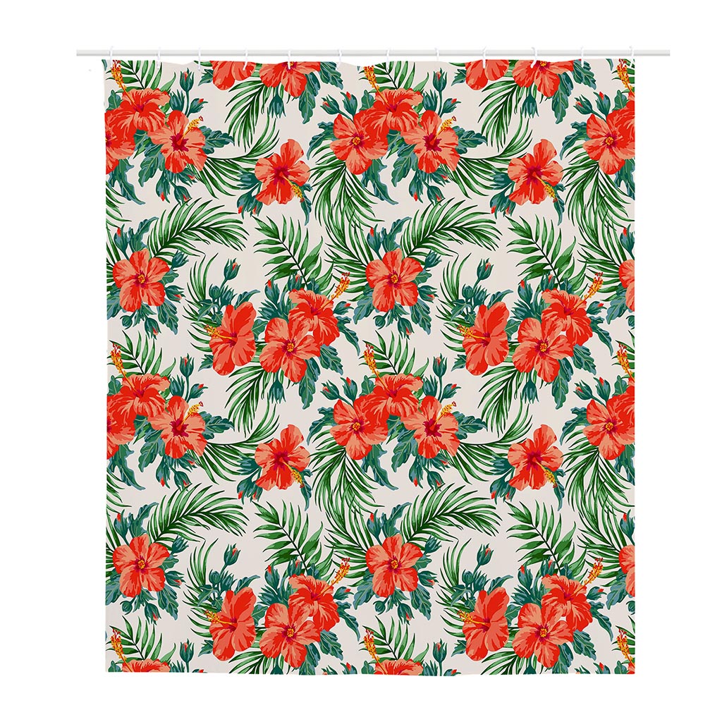 Tropical Hibiscus Blossom Pattern Print Polyester Shower Curtain