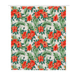 Tropical Hibiscus Blossom Pattern Print Polyester Shower Curtain