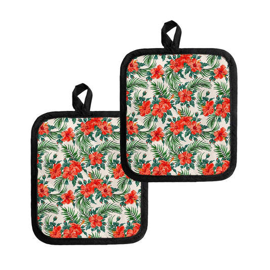 Tropical Hibiscus Blossom Pattern Print Pot Holders